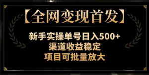 【全网变现首发】新手实操单号日入500+，渠道收益稳定，项目可批量放大【揭秘】-水滴知识网