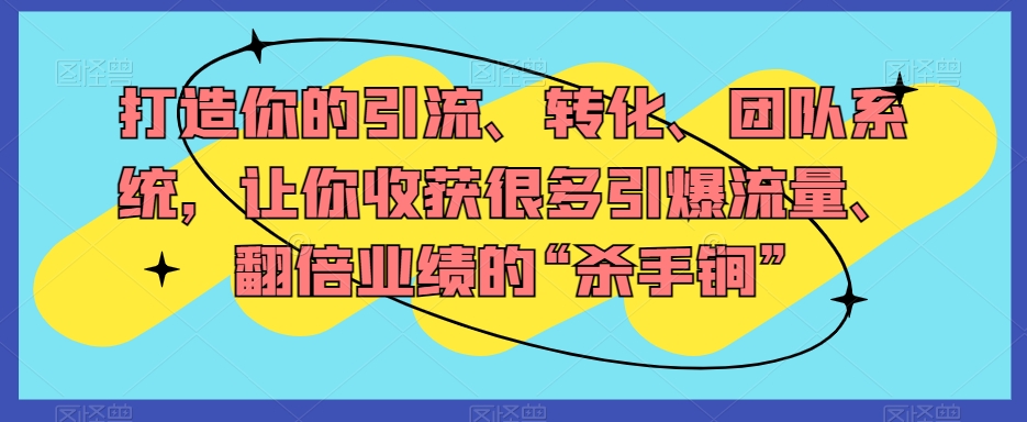 打造你的引流、转化、团队系统,让你收获很多引爆流量、翻倍业绩的“杀手锏”-水滴知识网