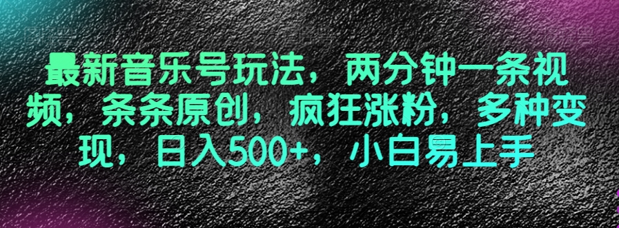 最新音乐号玩法，两分钟一条视频，条条原创，疯狂涨粉，多种变现，日入500+，小白易上手【揭秘】-水滴知识网