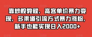 靠炒股教程，高客单价暴力变现，多渠道引流方式暴力涨粉，新手也能实现日入2000+【揭秘】-水滴知识网