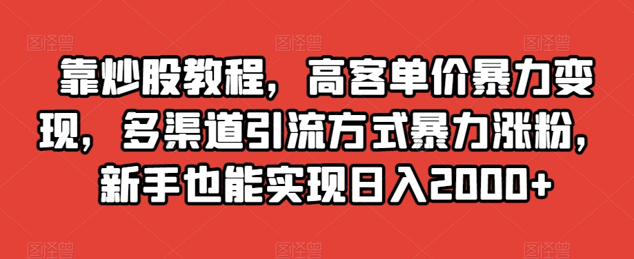 靠炒股教程,高客单价暴力变现,多渠道引流方式暴力涨粉,新手也能实现日入2000+【揭秘】-水滴知识网
