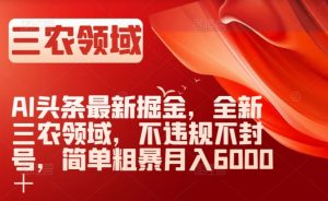 AI头条最新掘金,全新三农领域,不违规不封号,简单粗暴月入6000+【揭秘】-水滴知识网
