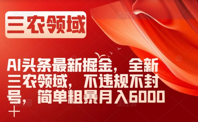 AI头条最新掘金,全新三农领域,不违规不封号,简单粗暴月入6000+【揭秘】-水滴知识网