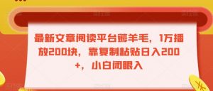 最新文章阅读平台薅羊毛，1万播放200块，靠复制粘贴日入200+，小白闭眼入【揭秘】-水滴知识网