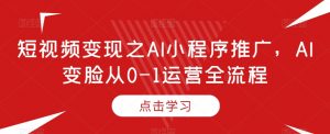 短视频变现之AI小程序推广,AI变脸从0-1运营全流程-水滴知识网
