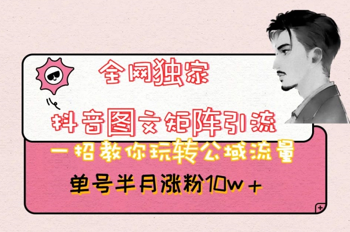 全网独家抖音图文矩阵引流,一招教你玩转公域流量,单号半月涨粉10w+【揭秘】-水滴知识网