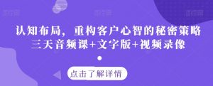 认知布局,重构客户心智的秘密策略三天音频课+文字版+视频录像-水滴知识网