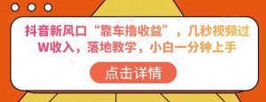 抖音新风口“靠车撸收益”，几秒视频过W收入，落地教学，小白一分钟上手【揭秘】-水滴知识网