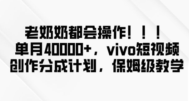 老奶奶都会操作，新平台无脑操作，单月40000+，vivo短视频创作分成计划【揭秘】-水滴知识网