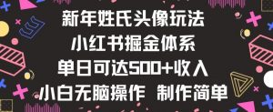 新年姓氏头像新玩法，小红书0-1搭建暴力掘金体系，小白日入500零花钱【揭秘】-水滴知识网