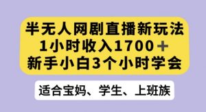 半无人网剧直播新玩法，1小时收入1700+，新手小白3小时学会【揭秘】-水滴知识网