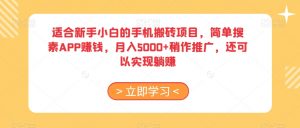适合新手小白的手机搬砖项目,简单搜素APP赚钱,月入5000+稍作推广,还可以实现躺赚【揭秘】-水滴知识网