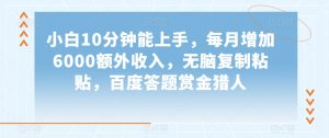 小白10分钟能上手，每月增加6000额外收入，无脑复制粘贴‌，百度答题赏金猎人【揭秘】-水滴知识网