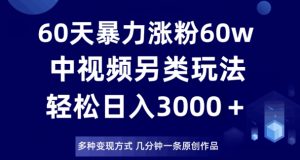 60天暴力涨粉60W,中视频另类玩法,日入3000+,几分钟一条原创作品多种变现方式-水滴知识网