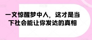 一文惊醒梦中人，这才是当下社会能让你发达的真相【公众号付费文章】-水滴知识网