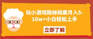 玩小游戏隐秘档案月入5-10w+小白轻松上手【揭秘】-水滴知识网