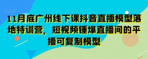 11月底广州线下课抖音直播模型落地特训营，短视频锤爆直播间的平播可复制模型-水滴知识网