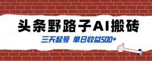 全网首发头条野路子AI搬砖玩法,纪实类超级蓝海项目,三天起号单日收益500+【揭秘】-水滴知识网