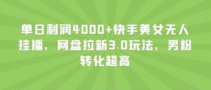 单日利润4000+快手美女无人挂播，网盘拉新3.0玩法，男粉转化超高【揭秘】-水滴知识网
