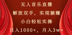 无人音乐直播,解放双手,实现躺赚,小白轻松实操,日入1000+,月入3w+【揭秘】-水滴知识网