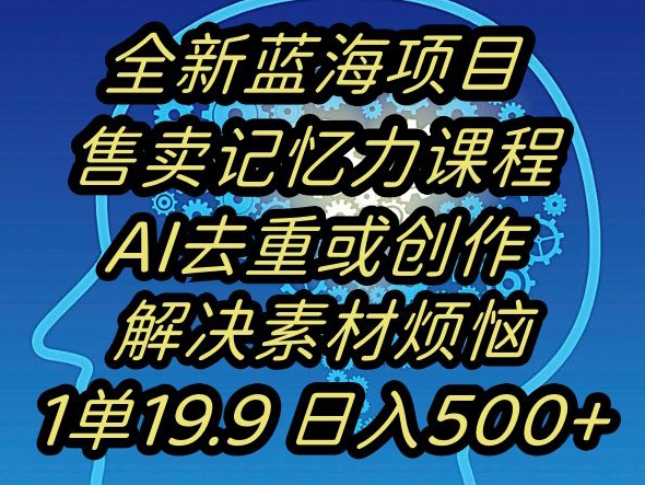 蓝海项目记忆力提升,AI去重,一单19.9日入500+【揭秘】-水滴知识网