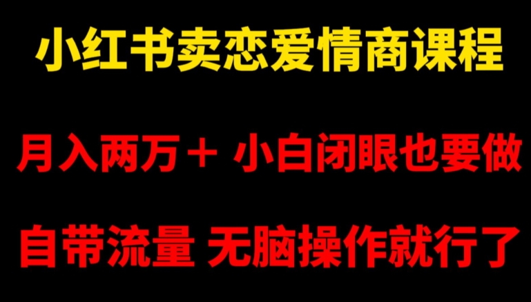 小红书卖恋爱情商课程,月入两万+,小白闭眼也要做,自带流量,无脑操作就行了【揭秘】-水滴知识网