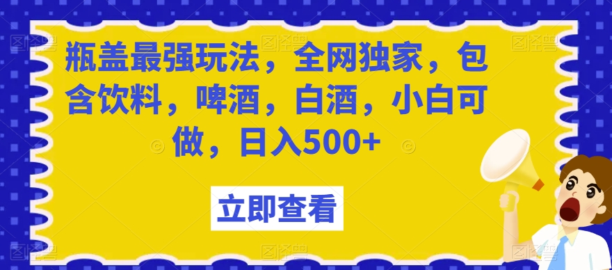 瓶盖最强玩法，全网独家，包含饮料，啤酒，白酒，小白可做，日入500+【揭秘】-水滴知识网