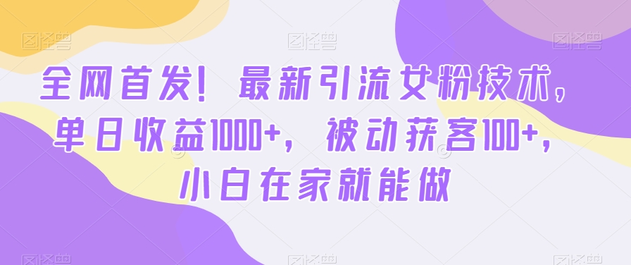 全网首发!最新引流女粉技术,单日收益1000+,被动获客100+,小白在家就能做【揭秘】-水滴知识网