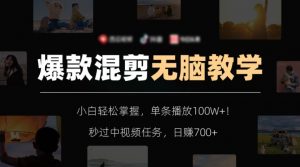 爆款混剪无脑教学，小白轻松掌握，单条播放100W+！秒过中视频任务，日赚700+【揭秘】-水滴知识网