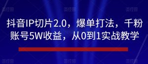 抖音IP切片2.0，爆单打法，千粉账号5W收益，从0到1实战教学【揭秘】-水滴知识网