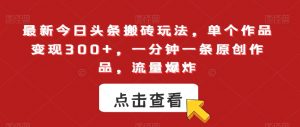 最新今日头条搬砖玩法，单个作品变现300+，一分钟一条原创作品，流量爆炸【揭秘】-水滴知识网