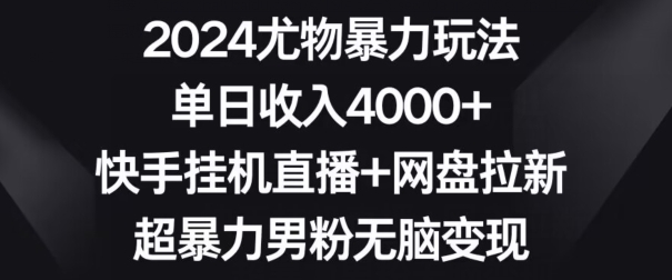 2024尤物暴力玩法,单日收入4000+,快手挂机直播+网盘拉新,超暴力男粉无脑变现【揭秘】-水滴知识网