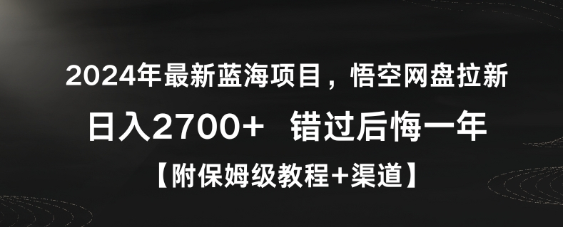 2024年最新蓝海项目,悟空网盘拉新,日入2700+错过后悔一年【附保姆级教程+渠道】【揭秘】-水滴知识网