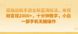 孤独战机手游全新蓝海玩法,单视频变现2000+,十分钟教学,小白一部手机无脑操作【揭秘】-水滴知识网