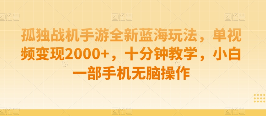 孤独战机手游全新蓝海玩法,单视频变现2000+,十分钟教学,小白一部手机无脑操作【揭秘】-水滴知识网