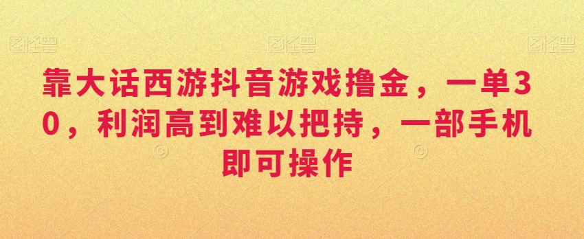 靠大话西游抖音游戏撸金,一单30,利润高到难以把持,一部手机即可操作,日入3000+【揭秘】-水滴知识网