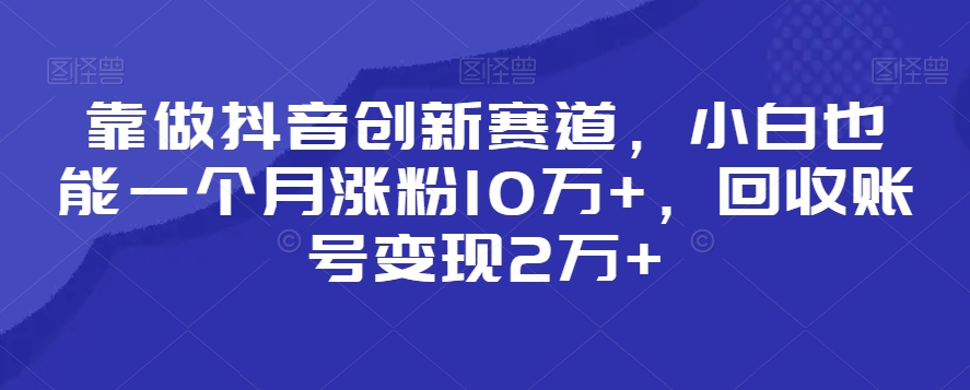靠做抖音创新赛道,小白也能一个月涨粉10万+,回收账号变现2万+【揭秘】-水滴知识网