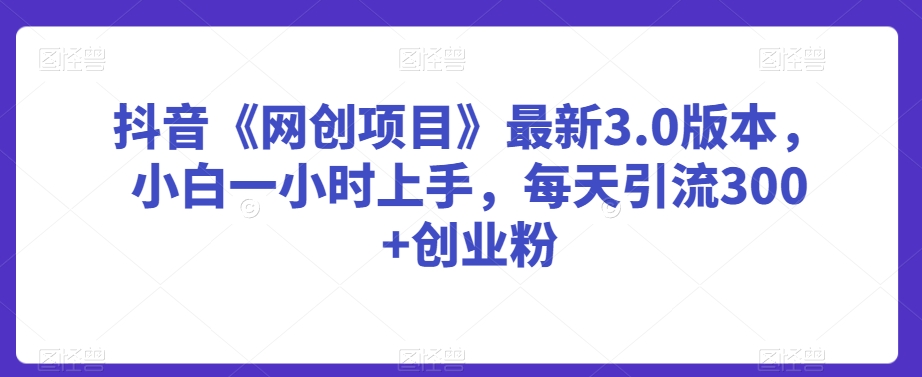 抖音《网创项目》最新3.0版本，小白一小时上手，每天引流300+创业粉【揭秘】-水滴知识网