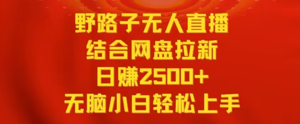 野路子无人直播结合网盘拉新,日赚2500+,小白无脑轻松上手【揭秘】-水滴知识网