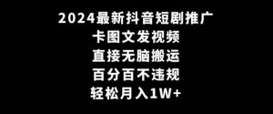 2024最新抖音短剧推广,卡图文发视频,直接无脑搬,百分百不违规,轻松月入1W+【揭秘】-水滴知识网