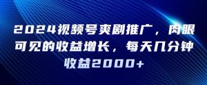 2024视频号爽剧推广,肉眼可见的收益增长,每天几分钟收益2000+【揭秘】-水滴知识网