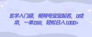 玄学入门级，视频号宝宝起名，0成本，一单268，轻松日入1000+【揭秘】-水滴知识网