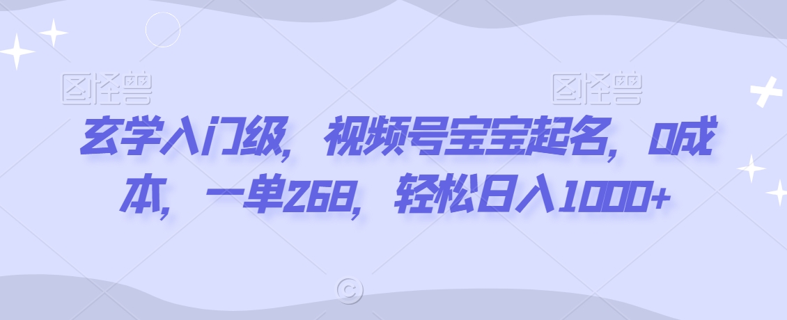玄学入门级,视频号宝宝起名,0成本,一单268,轻松日入1000+【揭秘】-水滴知识网