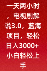 一天两小时,电视剧解说3.0,蓝海项目,轻松日入3000+小白轻松上手【揭秘】-水滴知识网