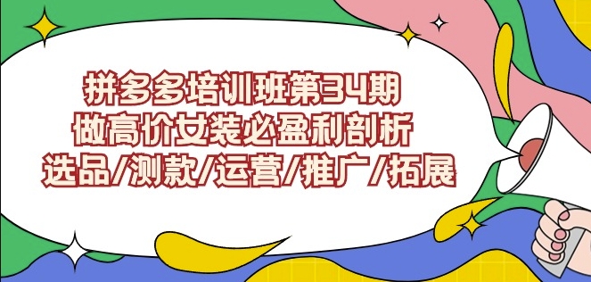 拼多多培训班第34期:做高价女装必盈利剖析选品/测款/运营/推广/拓展-水滴知识网