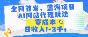 全网首发,蓝海项目,AI网站代理玩法,零成本日收入1-3千+【揭秘】-水滴知识网