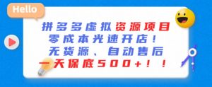 最新拼多多虚拟资源项目，零成本光速开店，无货源、自动回复，一天保底500+【揭秘】-水滴知识网