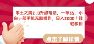 率土之滨2.0升级玩法,一单35,小白一部手机无脑操作,日入2000+轻轻松松【揭秘】-水滴知识网