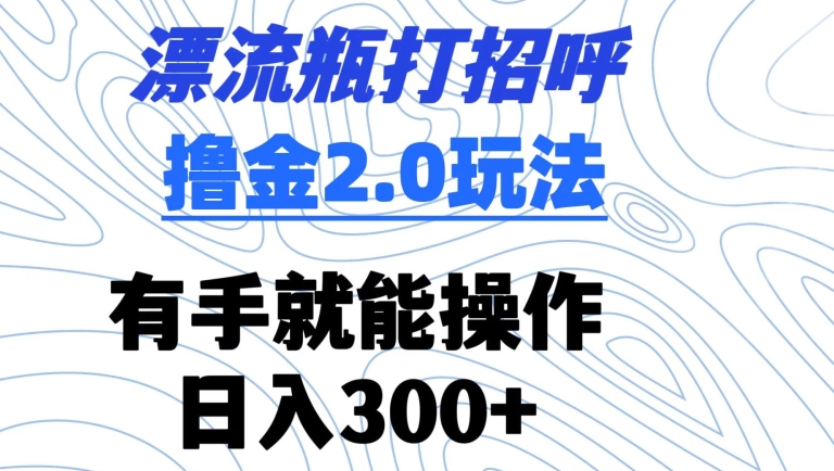 漂流瓶打招呼撸金2.0玩法,有手就能做,日入300+【揭秘】-水滴知识网