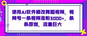 使用AI软件修改舞蹈视频，视频号一条视频涨粉3000+，条条原创，流量巨大【揭秘】-水滴知识网